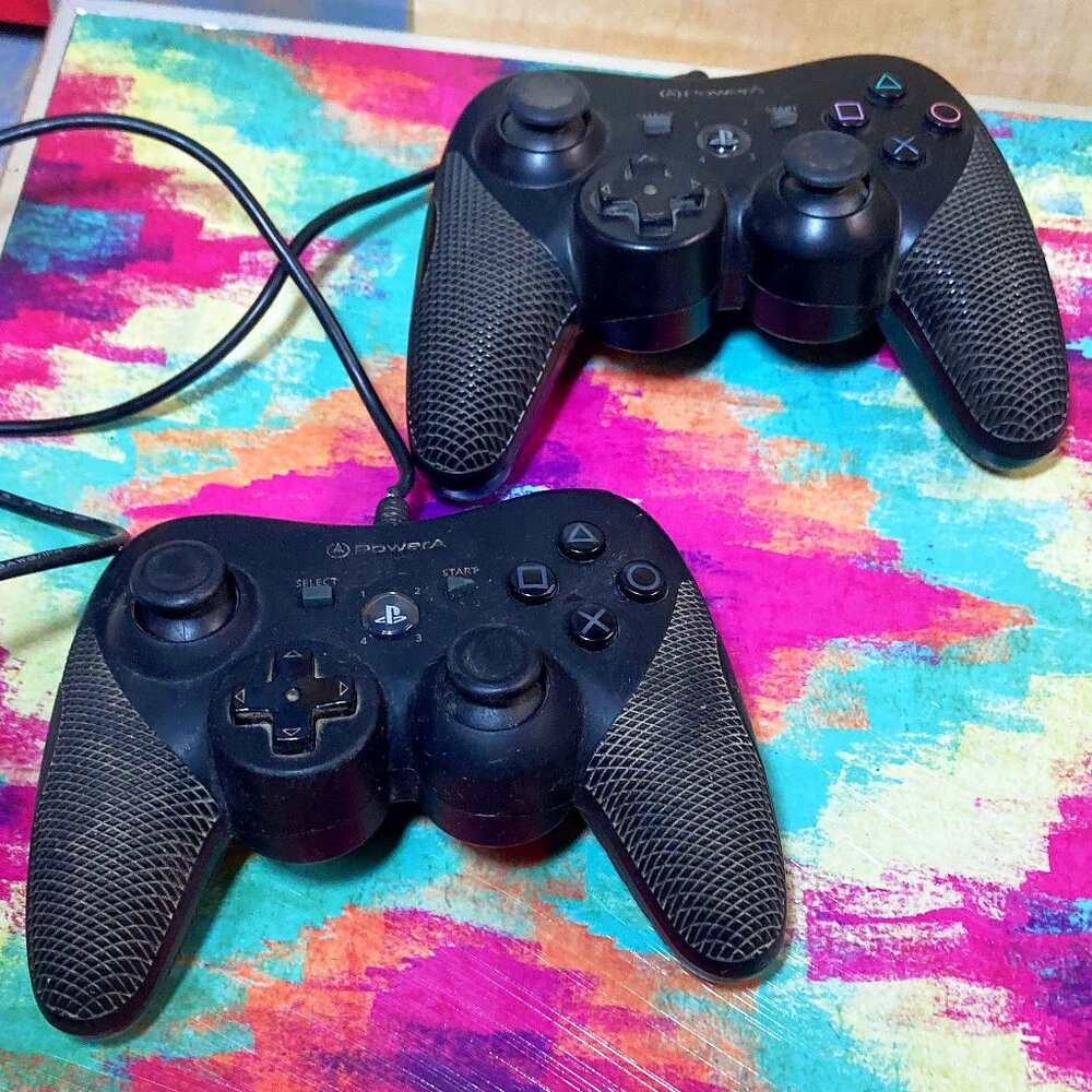 (2) POWER A USB VIDEO GAME CONTROLLERS TWO CONTROLS INCLUDED PLAYSTATION 3 PC PS